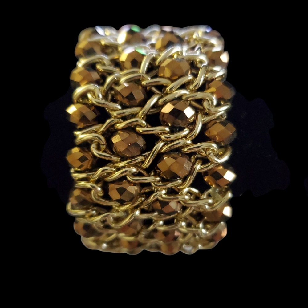 Vtg. Gold Faceted Hematite Stretch Bracelet by Park Lane